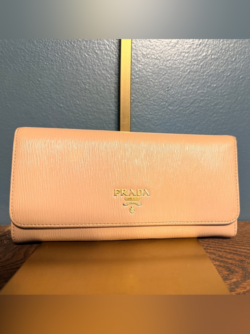 Prada Pink Saffiano Leather Continental Wallet with Gold Logo